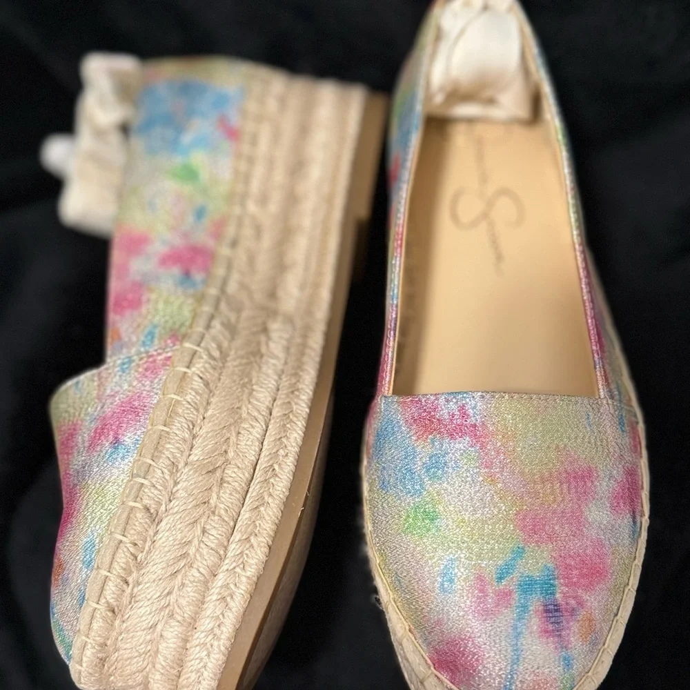 Jessica Simpson Pink and Blue Espadrilles with Artistic Design New*
